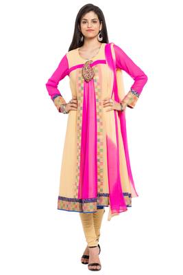 Beige Plain Georgette Salwar With Dupatta 1
