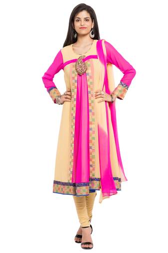 Beige Plain Georgette Salwar With Dupatta