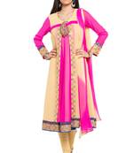 Beige Plain Georgette Salwar With Dupatta