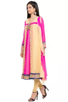 Beige Plain Georgette Salwar With Dupatta