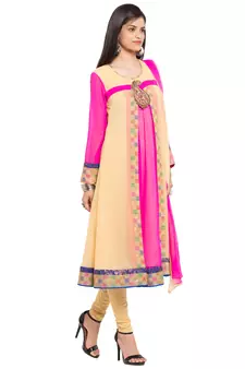Beige Plain Georgette Salwar With Dupatta
