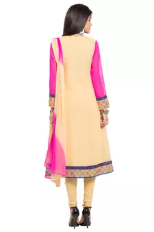 Beige Plain Georgette Salwar With Dupatta