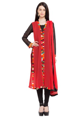 Red Plain Georgette Salwar With Dupatta