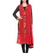 Red Plain Georgette Salwar With Dupatta