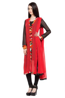 Red Plain Georgette Salwar With Dupatta 2