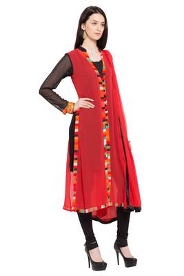 Red Plain Georgette Salwar With Dupatta 3