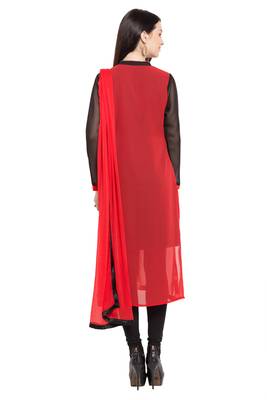 Red Plain Georgette Salwar With Dupatta 4