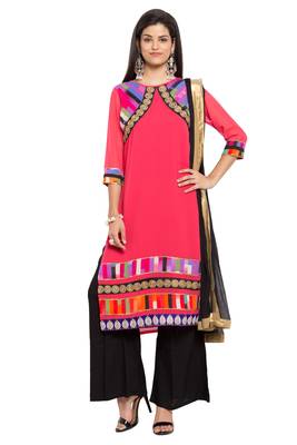 Pink Printed Georgette Salwar With Dupatta 1