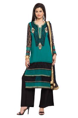 Green Embroidered Georgette Salwar With Dupatta 1