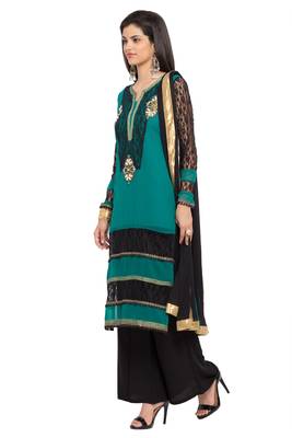 Green Embroidered Georgette Salwar With Dupatta 2