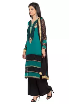 Green Embroidered Georgette Salwar With Dupatta