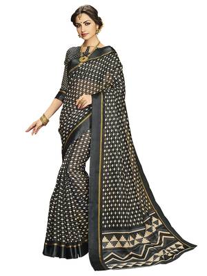 Black printed silk cotton saree with blouse 1