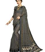 Black printed silk cotton saree with blouse