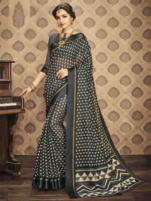 Black printed silk cotton saree with blouse 2