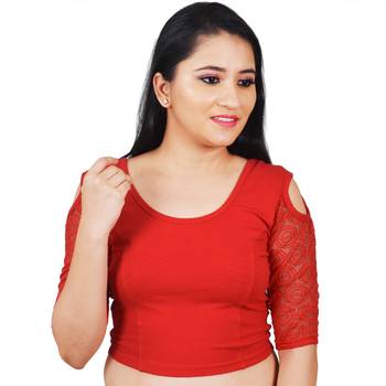 Multicolor Plain Lycra Cotton Stitched Blouse 2