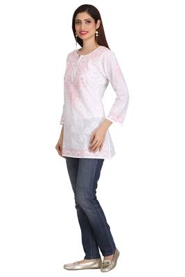 Ada White Embroidered Chikankari Cotton Short Kurti 3