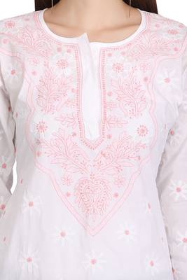 Ada White Embroidered Chikankari Cotton Short Kurti 4