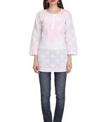 Ada White Embroidered Chikankari Cotton Short Kurti