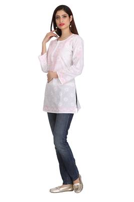 Ada White Embroidered Chikankari Cotton Short Kurti 3