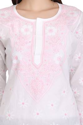 Ada White Embroidered Chikankari Cotton Short Kurti 4