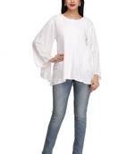 White Embroidered Stitched Cotton Short Kurti 