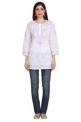 Ada White Embroidered Chikankari Cotton Short Kurti 2