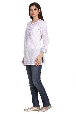 Ada White Embroidered Chikankari Cotton Short Kurti 4