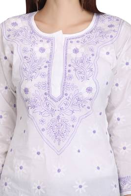 Ada White Embroidered Chikankari Cotton Short Kurti 5