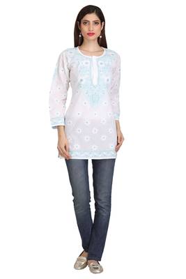 Ada White Embroidered Chikankari Cotton Short Kurti 2