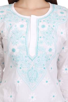 Ada White Embroidered Chikankari Cotton Short Kurti 5