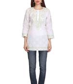 Ada White Embroidered Chikankari Cotton Short Kurti