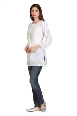 Ada White Embroidered Chikankari Cotton Short Kurti 3
