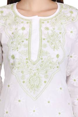 Ada White Embroidered Chikankari Cotton Short Kurti 4