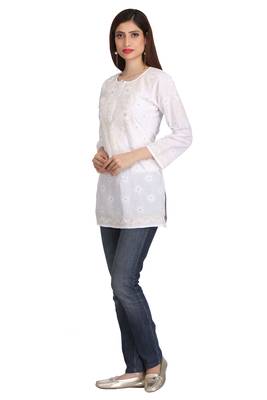 Ada White Embroidered Chikankari Cotton Short Kurti 3