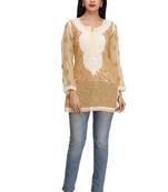 Ada Beige Embroidered Chikankari Georgette Short Kurti