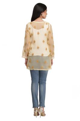 Ada Beige Embroidered Chikankari Georgette Short Kurti 2