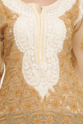 Ada Beige Embroidered Chikankari Georgette Short Kurti 4