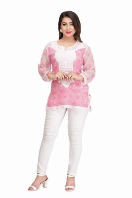 Ada Green Embroidered Chikankari Georgette Short Kurti 2