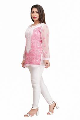 Ada Green Embroidered Chikankari Georgette Short Kurti 4