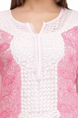 Ada Green Embroidered Chikankari Georgette Short Kurti 5