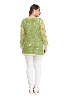 Ada Green Embroidered Chikankari Georgette Short Kurti  3