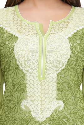 Ada Green Embroidered Chikankari Georgette Short Kurti  5