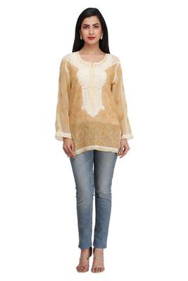 Ada Maroon Embroidered Georgette Chikankari Short Kurti  1