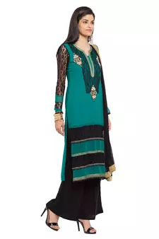 Green Embroidered Georgette Salwar With Dupatta