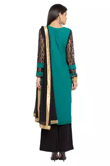 Green Embroidered Georgette Salwar With Dupatta