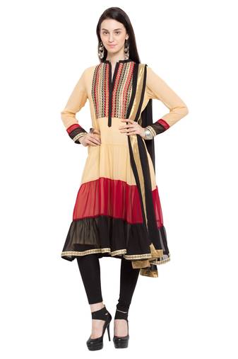 Beige Plain Georgette Salwar With Dupatta
