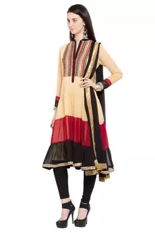 Beige Plain Georgette Salwar With Dupatta