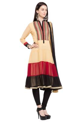 Beige Plain Georgette Salwar With Dupatta 3