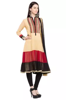 Beige Plain Georgette Salwar With Dupatta