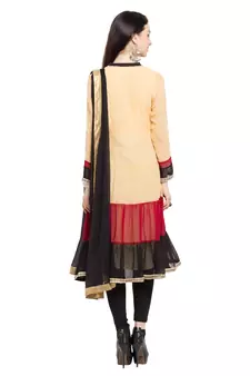 Beige Plain Georgette Salwar With Dupatta